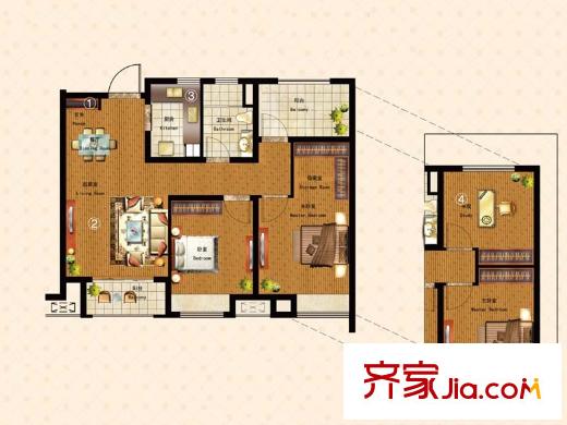 萬科金域華府一戶型 3室2廳1衛(wèi)1廚