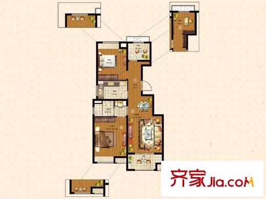 萬科金域華府二戶型 3室2廳1衛(wèi)1廚