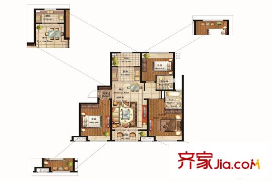 萬科金域華府8#樓115平米戶型 3室2廳2衛(wèi)1廚
