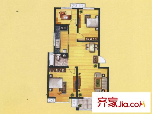 東城水岸B1戶型 3室2廳1衛(wèi)1廚
