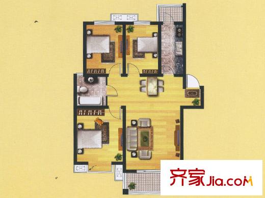 東城水岸C1戶型 3室2廳1衛(wèi)1廚