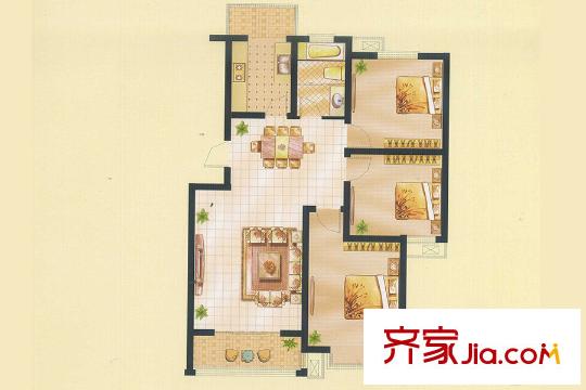 東城水岸D1戶型 3室2廳1衛(wèi)1廚