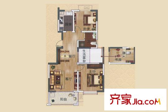 金水灣E戶型 3室2廳1衛(wèi)1廚