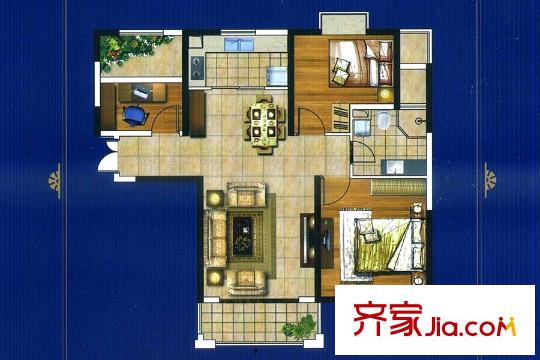 東方曼哈頓C3戶型 3室2廳1衛(wèi)1廚