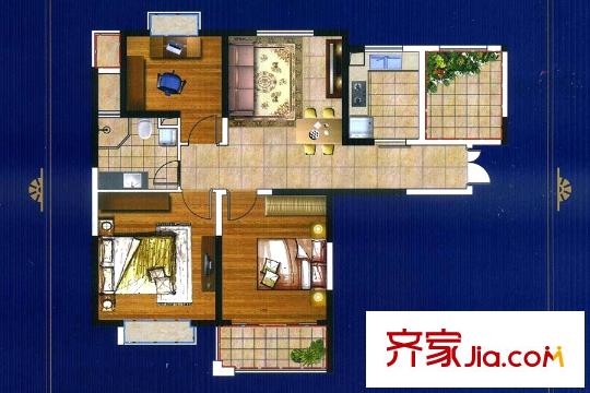 東方曼哈頓C6戶型 3室2廳1衛(wèi)1廚