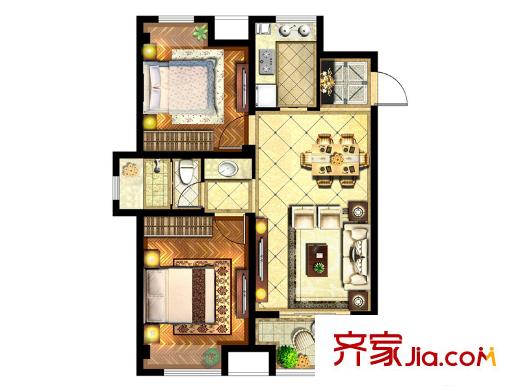 寶能睿城高層D1戶型 2室2廳1衛(wèi)1廚