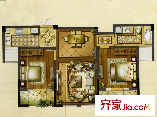 靜安陽光花都G-08戶型 2室2廳1衛(wèi)1廚
