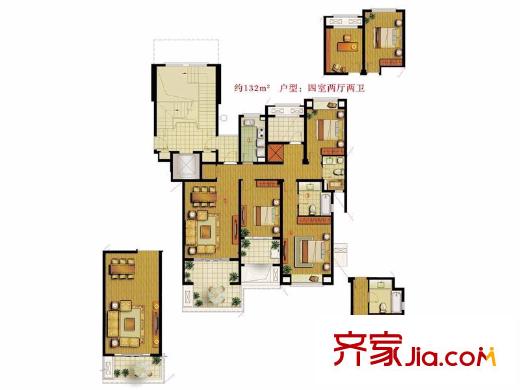萬(wàn)科城B2戶(hù)型 4室2廳2衛(wèi)1廚