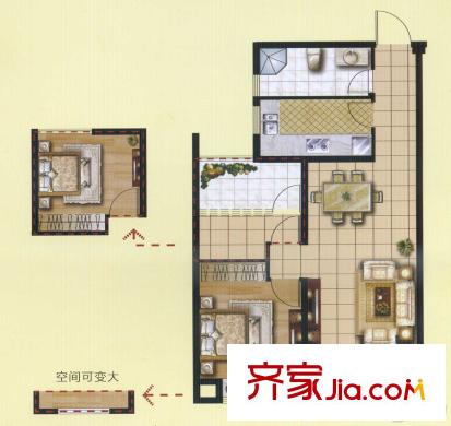 華鼎星城玉蘭戶型 2室2廳1衛(wèi)1廚