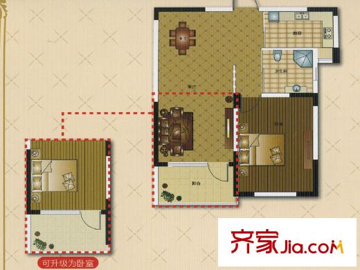 華鼎星城向日葵A戶型 2室1廳1衛(wèi)1廚