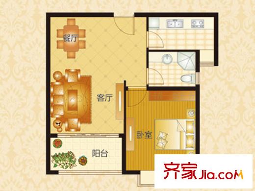 華鼎星城向日葵戶型 1室2廳1衛(wèi)1廚