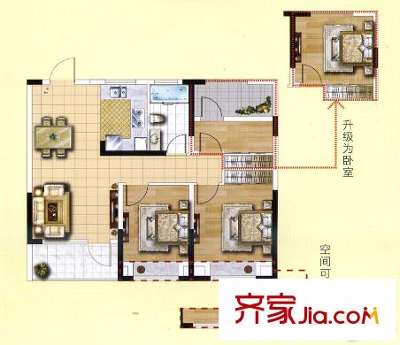 華鼎星城君子蘭戶型 3室2廳1衛(wèi)1廚