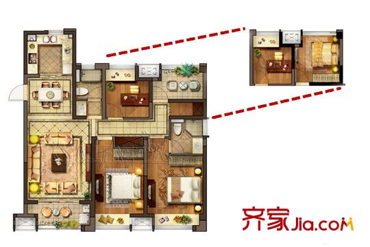 金地酩悅二期大方之家戶型 4室2廳2衛(wèi)1廚