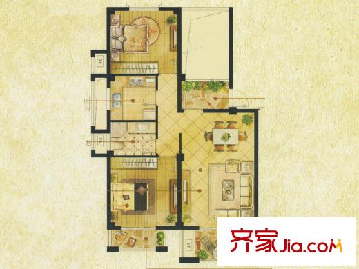 香頌溪岸X1戶型 2室2廳1衛(wèi)1廚