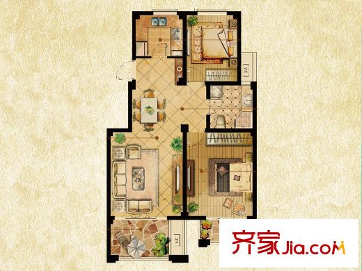 香頌溪岸B-02戶型 2室2廳1衛(wèi)1廚