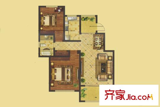 星河藍灣J5戶型 2室2廳1衛(wèi)1廚
