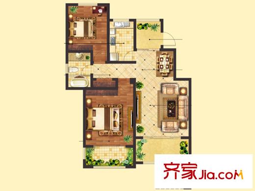 星河藍(lán)灣J2戶型 2室2廳1衛(wèi)1廚