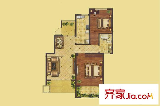 星河藍灣F3戶型 2室2廳1衛(wèi)1廚