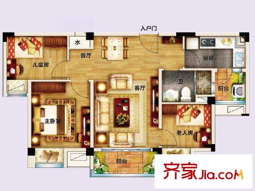 儀征碧桂園J472T-B戶型 3室2廳1衛(wèi)1廚