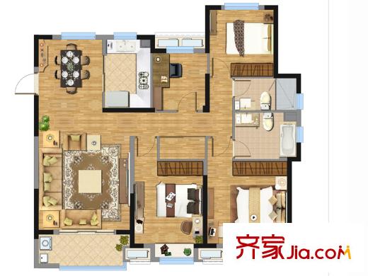 景瑞望府D1戶(hù)型 4室2廳2衛(wèi)1廚