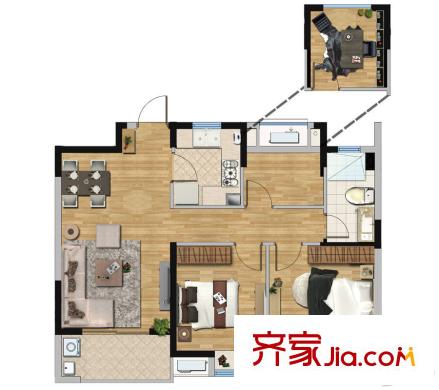 景瑞望府精裝B戶(hù)型 3室2廳1衛(wèi)1廚