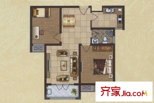 金源名郡B戶型 2室2廳1衛(wèi)1廚