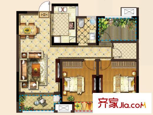 華建雅筑E1戶型 3室2廳1衛(wèi)1廚