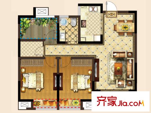 華建雅筑E2戶型 3室2廳1衛(wèi)1廚