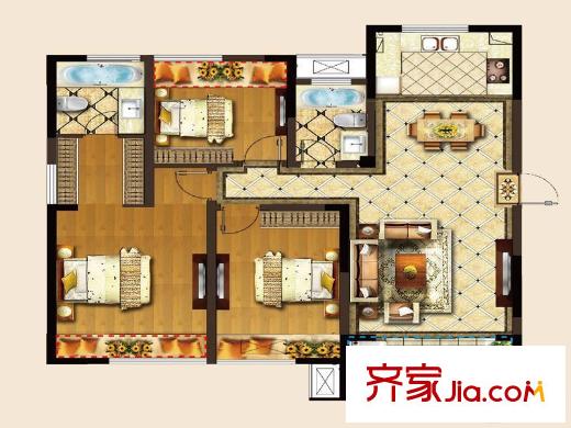 華建雅筑C1戶型 3室2廳2衛(wèi)1廚