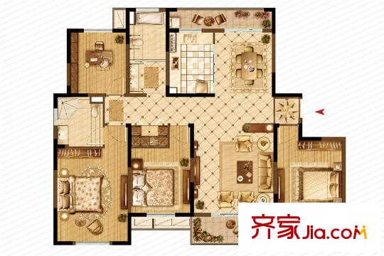 大上海御龍灣二期A1戶型 4室2廳2衛(wèi)1廚
