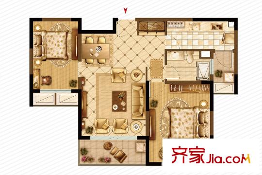 大上海御龍灣二期E戶型 2室2廳1衛(wèi)1廚
