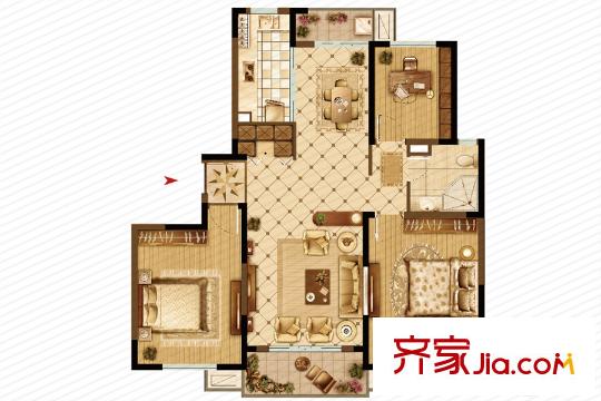 大上海御龍灣二期C2戶型 3室2廳1衛(wèi)1廚