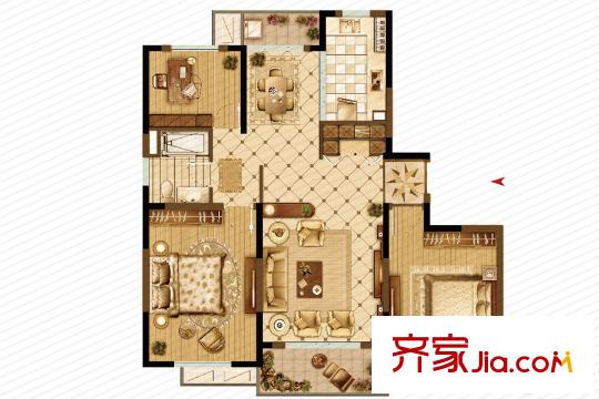 大上海御龍灣二期C3戶型 3室2廳1衛(wèi)1廚