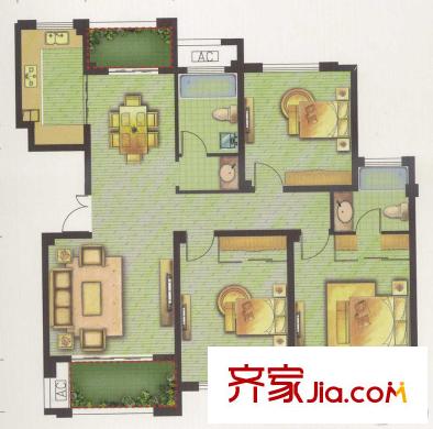 首開水印西堤H1戶型 3室2廳2衛(wèi)1廚