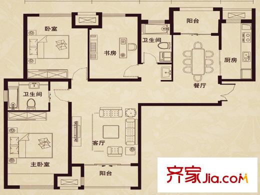 首開水印西堤C2戶型 3室2廳2衛(wèi)1廚