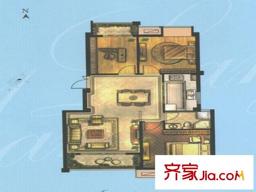 藍爵莊園二期B3戶型 3室2廳1衛(wèi)1廚