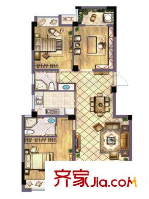 藍爵莊園三期B3戶型 3室2廳2衛(wèi)1廚