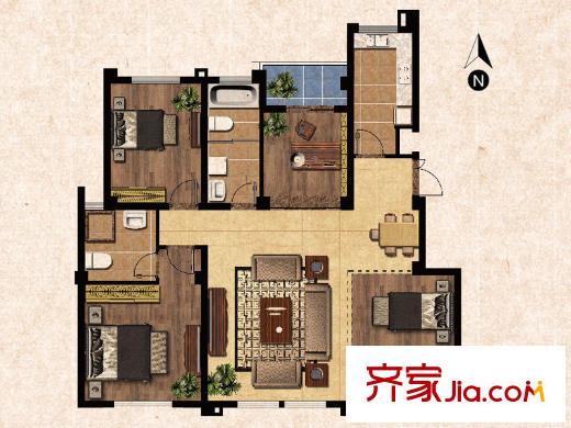 藍爵莊園F戶型 3室2廳2衛(wèi)1廚