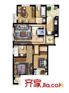 寶龍金輪廣場A戶型 3室2廳2衛(wèi)1廚