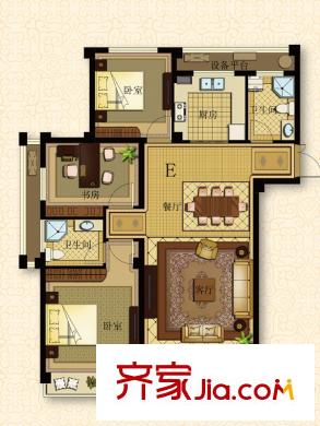 揚(yáng)州天下花園E戶型 3室2廳2衛(wèi)1廚