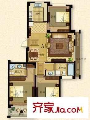 揚(yáng)州天下花園A戶型 3室2廳2衛(wèi)1廚