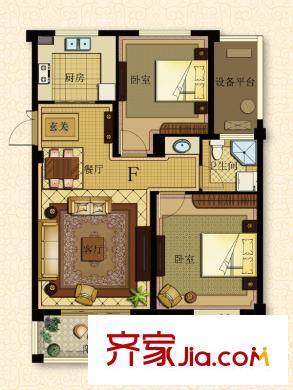 揚州天下花園F戶型 2室2廳1衛(wèi)1廚