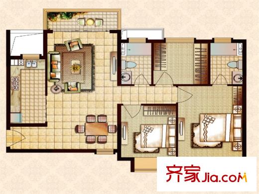 恒大帝景貴派雅居戶型 3室2廳2衛(wèi)1廚