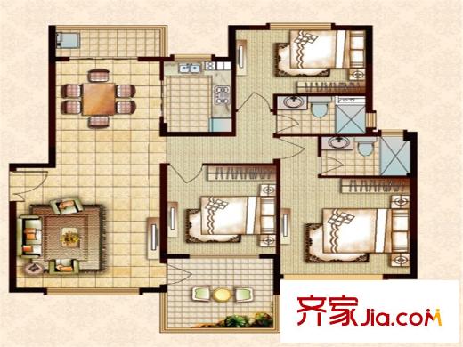恒大帝景和熙豪庭戶型 3室2廳2衛(wèi)1廚
