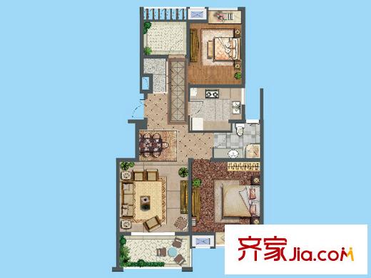 智谷華府A戶型 2室2廳1衛(wèi)1廚