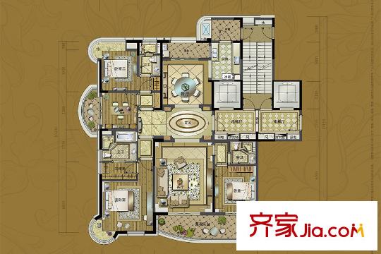 品尊國際2#樓A戶型 4室2廳3衛(wèi)1廚
