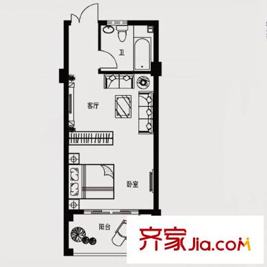 揚州天下花園二期A1戶型―閱微閣 1室1廳1衛(wèi)1廚
