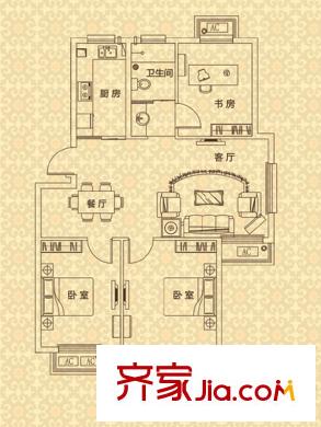 恒通康城B戶型 3室2廳1衛(wèi)1廚
