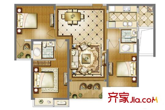 雅居樂國際君闊D戶型 3室2廳2衛(wèi)1廚