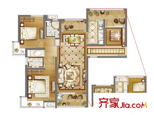 雅居樂(lè)國(guó)際君闊E戶型 3室2廳2衛(wèi)1廚
